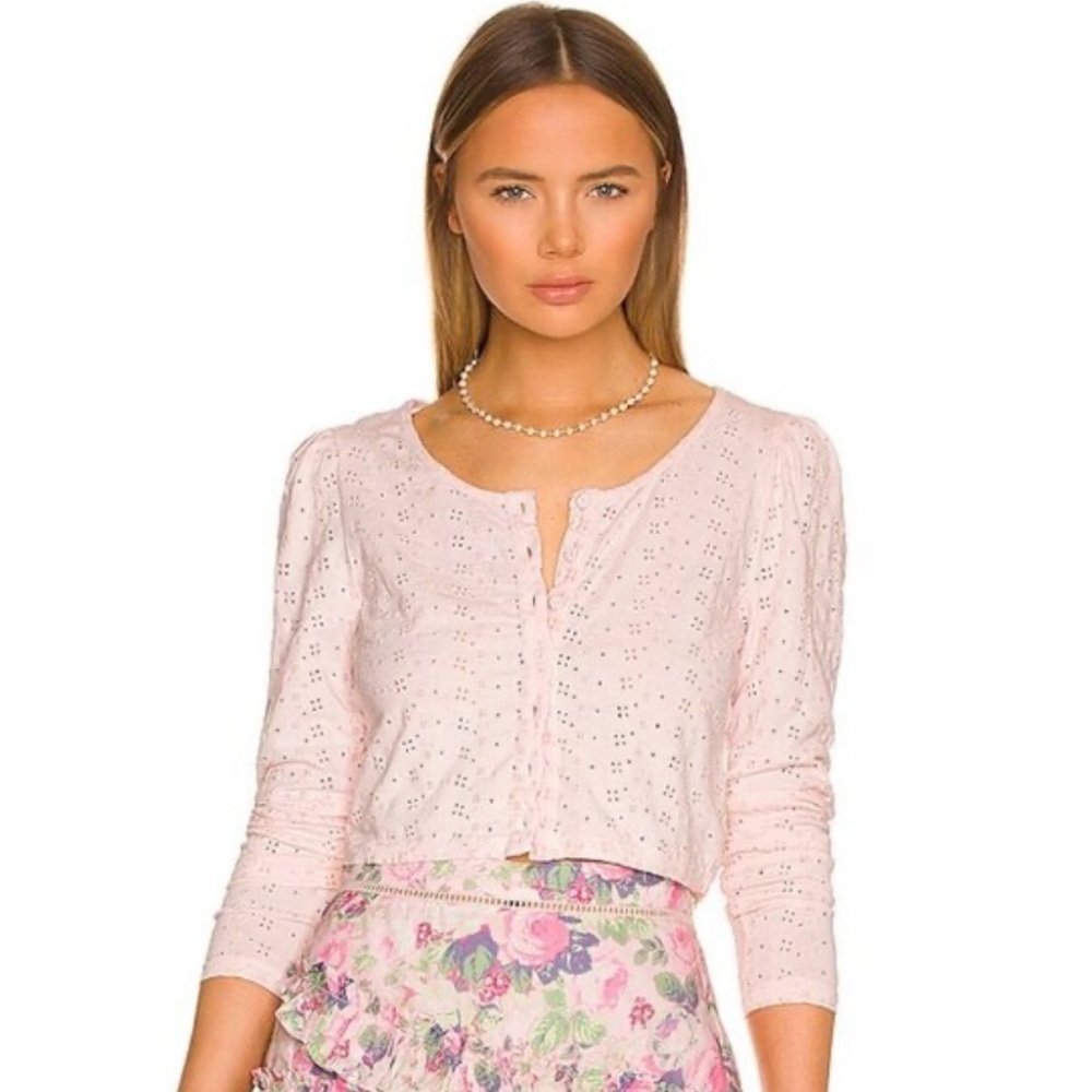 LoveShackFancy Light Pink Eyelet pink preppy bohemian boho Blouse size medium